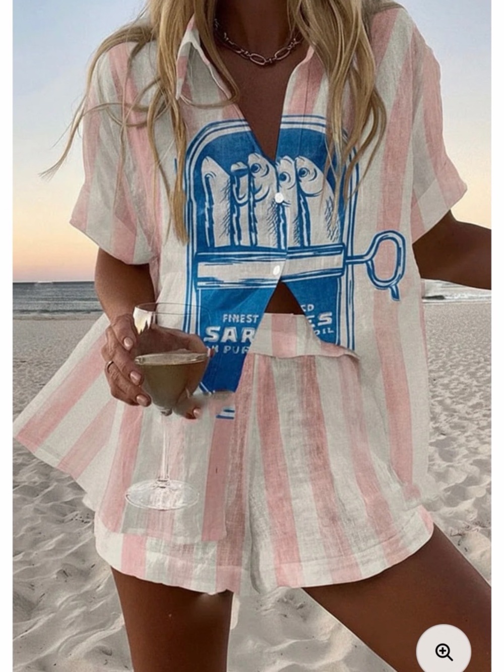 Women’s Pink & White Striped Set - Casual Beach Style